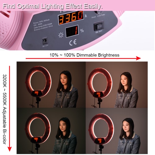 

FD-480II 17.7" /45cm 96W Dimmable Bi-color 3200-5500K Macro LED Video Ring Light Lamp w/ LCD Display Make-up Mirror Smartphone Holder for Canon Nikon Sony Camera Camcorder Photography Studio Live Broadcast Telecast Beauty Salon