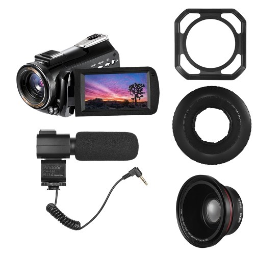 

Andoer AC3 4K Digital Video Camera Camcorder with Extra 0.39X Wide Angle Lens + Lens Hood + External Microphone