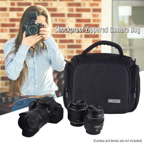 CADEN Padded Camera Bag Zippered Design Shockproof Black for Nikon Canon Sony DSLR Cameras Lenses Small Size