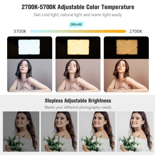 

Portable LED Video Light Panel 42W Bi-color Temperature 2700K-5700K with Ballhead Adapter Remote Control 2.4M Power Cable for Live Streaming Vlog Product Photography