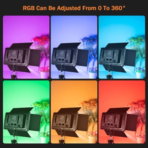 50W Bi-color RGB Photography Light LED Light Panel with Metal Barndoors Remote Controller 