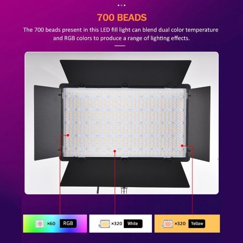 50W Bi-color RGB Photography Light LED Light Panel with Metal Barndoors Remote Controller 