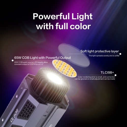 COLBOR CL60R Portable RGB Video Light 65W COB Photography Light with LCD Screen 13 FX Special Effects Cooling System 