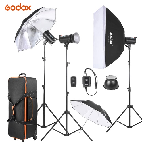 Godox DE300-D 3 * 300ws estúdio Photo Strobe Flash Light Kit com suporte Luz / Sombra Softbox / refletor do guarda-chuva / Soft guarda-chuva / Gatilho Flash / Lâmpada