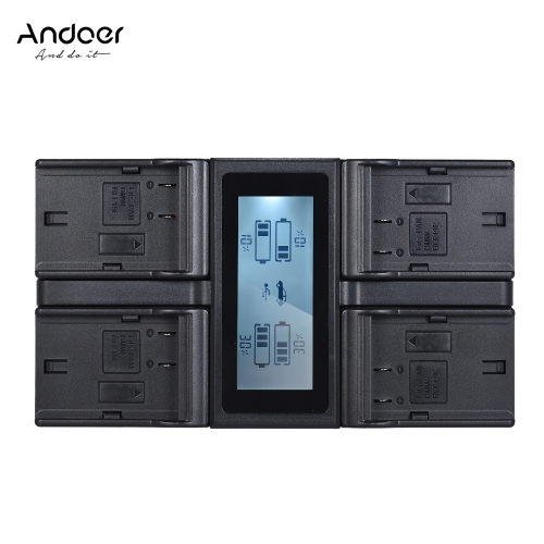 Andoer LP-E6 LP-E6N 4 canaux Chargeur de batterie appareil photo numérique w / LCD pour Canon EOS 5DII 5DIII 5DS 5DSR 6D 7DII 60D 80D 70D