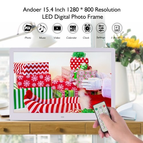 

Andoer 15.4 Inch 1280 * 800 Resolution LED Digital Picture Photo Frame Photo Album 1080P HD Video Playing with Remote Control Music Movie Clock Calendar E-Book Functions