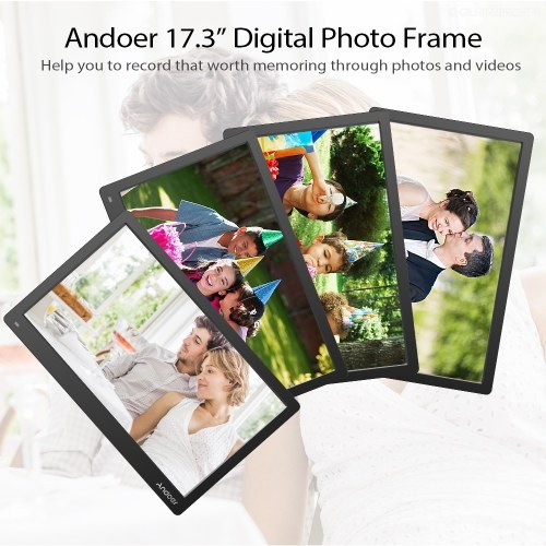 

Andoer 17.3 Inch Digital Photo Picture Frame FHD 1920*1080 IPS Screen Support Calendar/Clock/MP3/Photos/1080P Video Player with 75*75mm Standard VESA Wall Mounting Bracket & 8GB Memory Card & Remote Control