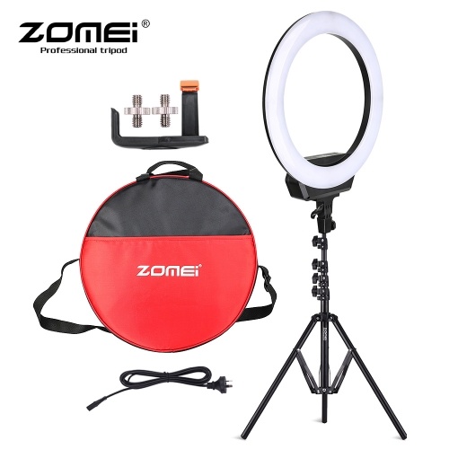 ZOMEi R16C 16-Zoll-zweifarbiges dimmbares Ringvideolicht-Kit 3000K-6500K LED-SMD-Fotografie-Fülllicht-LCD-Display CRI 80+ 38W mit Lichtstativ und Telefonhalter für Video-Live-Stream-Make-up