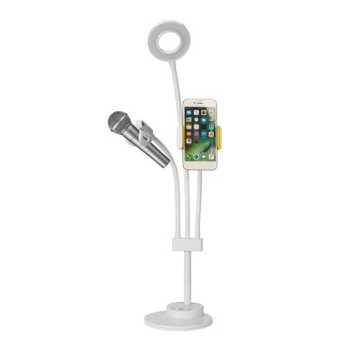 3 en 1 support de téléphone paresseux avec support de microphone flexible Clip pour téléphone portable avec 24 LED Lightbeads