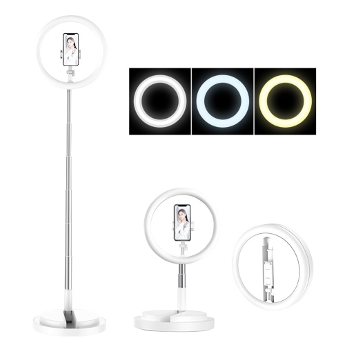 

10 Inch LED Ring Light Foldable with Cellphone Holder Adjustable Light Stand and Disc-Shaped Base USB Powered Fill Light