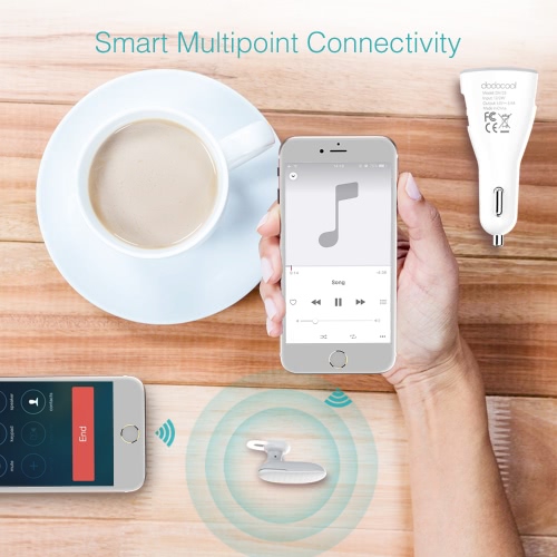

dodocool 2-in-1 Multifunction Wireless Headphone Dual USB Car Charger with Built-in HD Mic Handsfree Earbud White