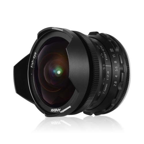 And0oer 7.5mm f / 2.8 Messa a fuoco manuale Obiettivo Fisheye 180 ° Apertura ultra grandangolare