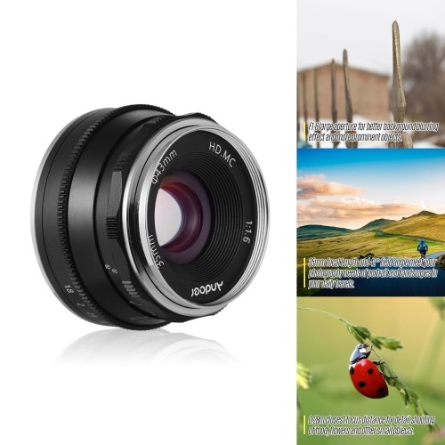 Andoer 35mm F1.6 Manual Focus Lens Large Aperture Compatible with Fujifilm Fuji X-A1/X-A10/X-A2/X-A3/X-AT/X-M1/X-M2/X-T1/X-T10/X-T2/X-T20/X-Pro1/X-Pro2/X-E1/X-E2/X-E2s FX-Mount Mirrorless Cameras 