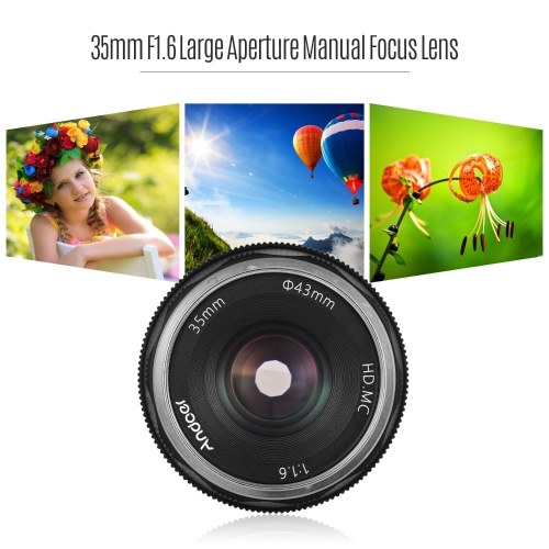 Andoer 35mm F1.6 Manual Focus Lens Large Aperture Compatible with Fujifilm Fuji X-A1/X-A10/X-A2/X-A3/X-AT/X-M1/X-M2/X-T1/X-T10/X-T2/X-T20/X-Pro1/X-Pro2/X-E1/X-E2/X-E2s FX-Mount Mirrorless Cameras 