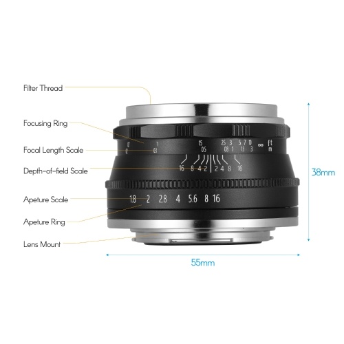 Andoer 35mm F1.6 Manual Focus Lens Large Aperture Compatible with Fujifilm Fuji X-A1/X-A10/X-A2/X-A3/X-AT/X-M1/X-M2/X-T1/X-T10/X-T2/X-T20/X-Pro1/X-Pro2/X-E1/X-E2/X-E2s FX-Mount Mirrorless Cameras 