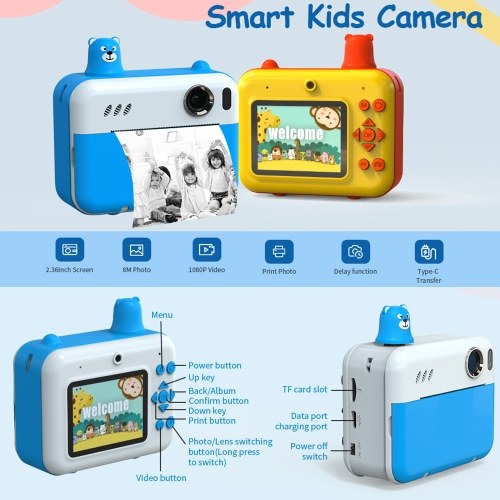 H80 2.36 Inch IPS Screen 1080P Digital Camera Kids Instant Print Camera 