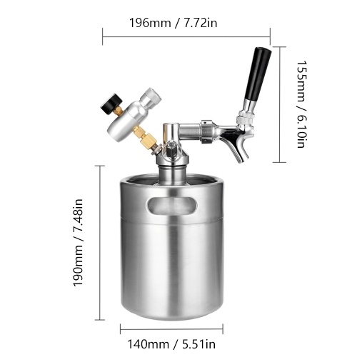 

2L Mini Stainless Steel Beer Keg with Tap Pressurized Home Beer Brewing Craft Beer Dispenser Growler System