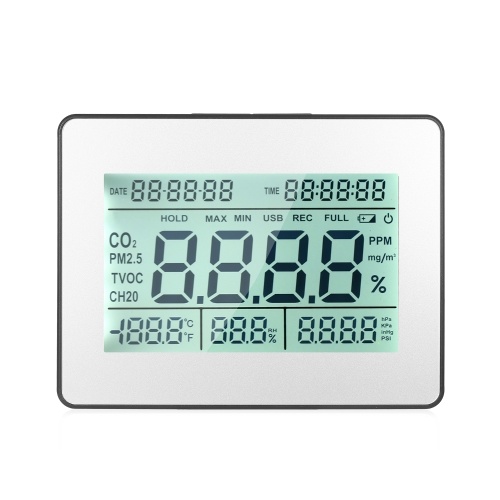 Carbon Dioxide Detector Air Quality Monitor Meter with Data Logging Clock Function