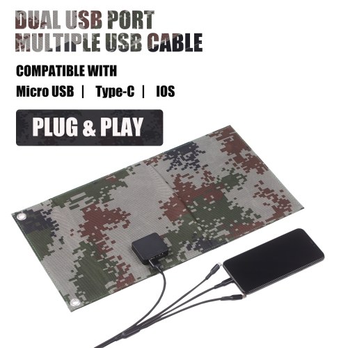 

12W 12V Monocrystalline Foldable Solar Panel with Dual USB Outputs Multi Multi Charger Cable Adapter Type-C/Micro USB Port Compatible with Cell Phones Tablets and More