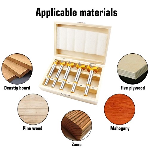 

5pcs Forstner Drill Bits Set Carbon Steel Hole Cutter Drill Bit Hole Saw Bits Auger Opener for Wood Plastic Plywood Forstner Bit