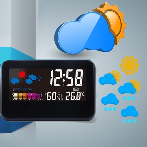 

2618T Big Color Screen Weather Time Date Display Alarm Clock Multifunction Voice Control Temperature Humidity Alarm Function Home Tool