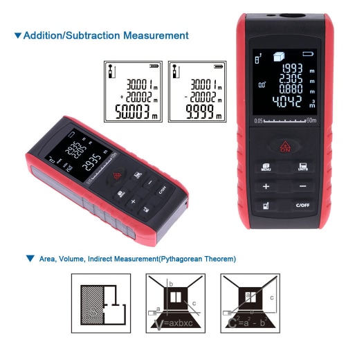 

TOMTOP 60m Portable Handheld Digital Laser Distance Meter Range Finder Area Volume Measurement with Angle Indication