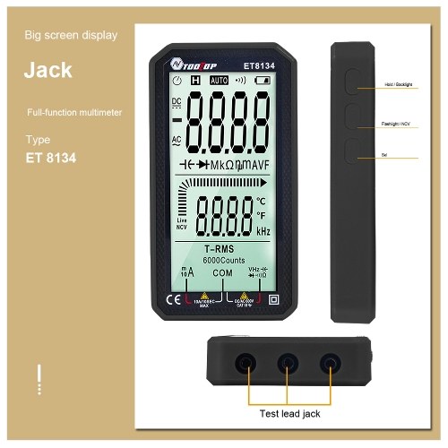 TOOLTOP ET8134 Portable 4.7 Inch LCD Screen Multimeter Direct Current Voltage Current AC Voltage Current Measurement Capacitance Resistance Measuring Multifunction Multimeter Backlight Function 