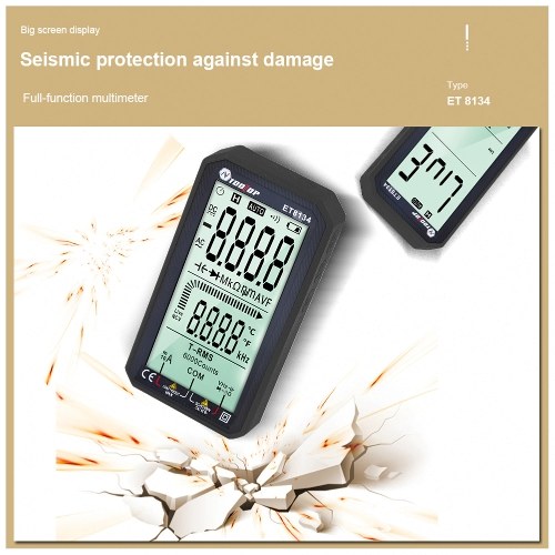 TOOLTOP ET8134 Portable 4.7 Inch LCD Screen Multimeter Direct Current Voltage Current AC Voltage Current Measurement Capacitance Resistance Measuring Multifunction Multimeter Backlight Function 