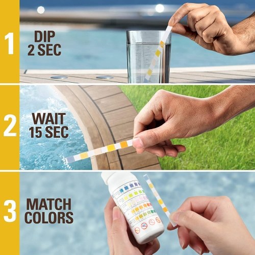 

KKmoon 5-in-1 Test Strips Spa and Pool Test Strips Tester Testing Kit for Total Hardness/Total Chlorine/Free Chlorine/Bromine/pH/Total Alkalinity 50ct