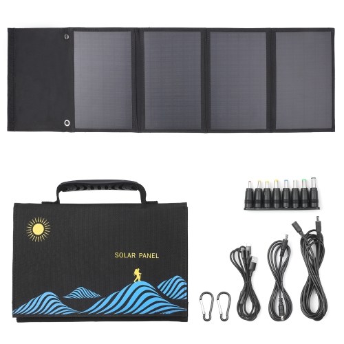 KKmoon Bolsa plegable con panel solar de 5 pliegues y 40 W, doble salida USB + DC, cargador solar, dispositivo de carga solar plegable portátil, fuente de alimentación portátil para exteriores, para senderismo, escalada, camping, picnic