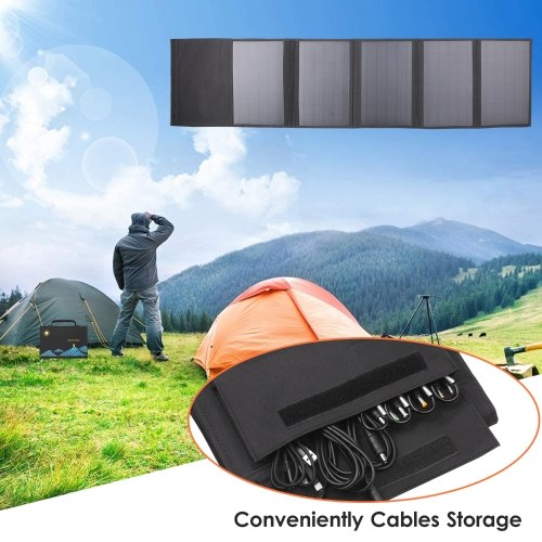 

KKmoon 5-fold 40W Solar Panel Folding Bag Dual USB+DC Output Solar Charger Portable Foldable Solar Charging Device Outdoor Portable Power Supply for Outdoor Hiking Climbing Camping Picnic