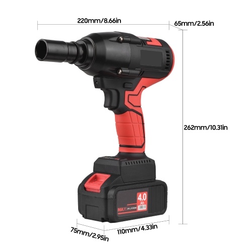

21V Cordless Brushless Impact Wrench with 1/2in Chuck 600N.m Max Torque Handheld Power Wrench Kit with 4.0Ah Lithium Battery & Fast Charger