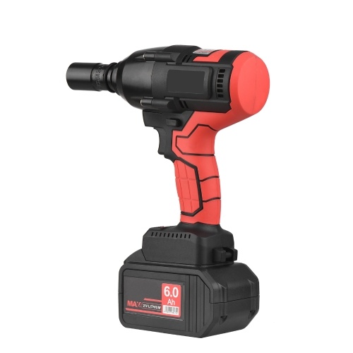 

21V Cordless Brushless Impact Wrench with 1/2in Chuck 600N.m Max Torque Handheld Power Wrench Kit 6.0Ah Lithium Battery & Fast Charger