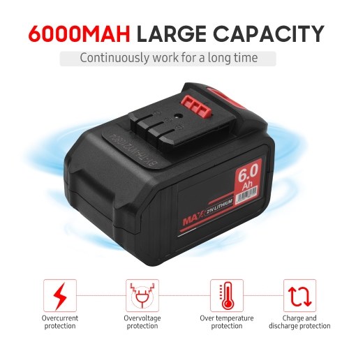 

21V Cordless Brushless Impact Wrench with 1/2in Chuck 600N.m Max Torque Handheld Power Wrench Kit 6.0Ah Lithium Battery & Fast Charger