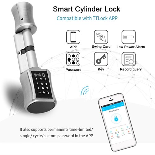 

Smart Lock Cylinder Electronic Keypad Door Lock Upgraded Anti-theft Intelligent Lock Support Password + IC Card + Mechanical Key + APP Unlocking Ways (Compatible with TTLock) 80mm