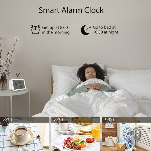 Tuya WiFi Temperature Humidity Light Detection Alarm Clock 4 In 1 Intelligent Sensors Home Household Desk Bedroom Living Room Temerature Humidity Sensors Time Date Display Mobilephone APP Remote Checking 