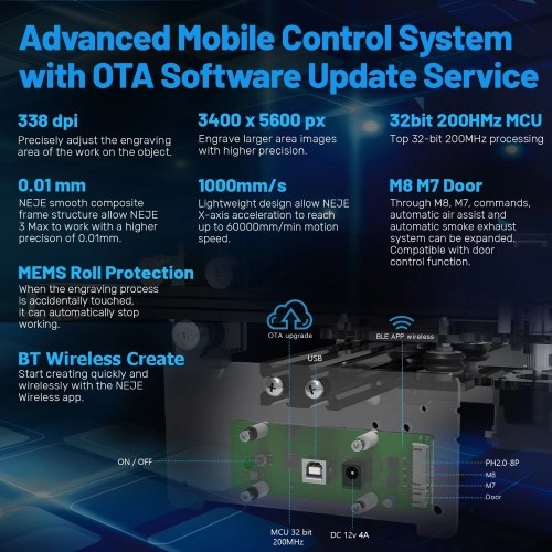 

NEJE 3 Plus A40640 10W 450nm Laser Engraving Machine Working Area 255*420mm BT Wireless Create Laser Engraver Printer Portable Carver DIY Laser Compatible with LaserGRBL Software