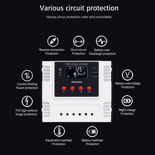 

PWM Intelligent Solar Charges Controller Mobilephone App Control Real-time Data Monitoring Device LED Display 12V/24V Controllers for Leadacid Ternary Lithium and Lithium-iron Batteries