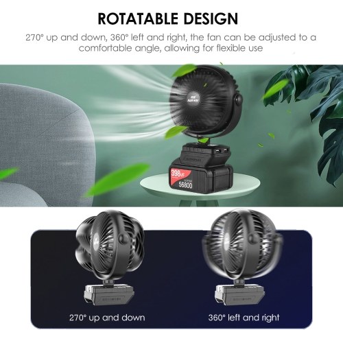 Mini Portable Lithium Electric Fan Outdoor Camping Fan Low Noise 360°Rotatable 2 Speed Levels 3.0Ah Battery 