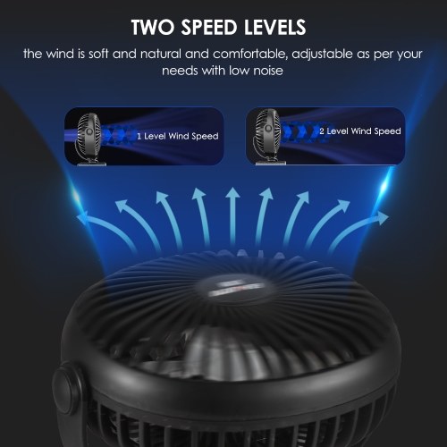 Mini Portable Lithium Electric Fan Outdoor Camping Fan Low Noise 360°Rotatable 2 Speed Levels 3.0Ah Battery 