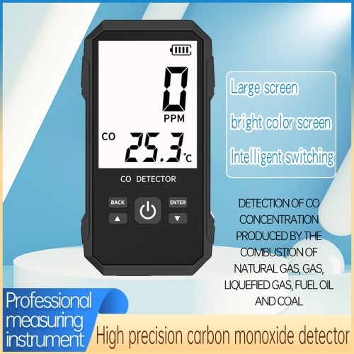 Handheld Carbon Monoxide Detector Portable Carbonic Oxide Concentration Testing Meter with Temperature Test and Sound Light Alarm Function 