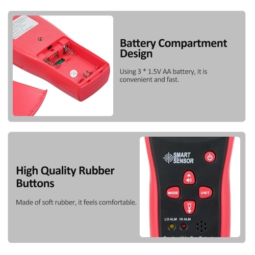SMART SENSOR Handheld Combustible Gases Leak Detector Natural Gases Leakage Tester Portable Combustible Gases Concentration Analyzer Meter with Temperature Test and Sound Light Alarm Function