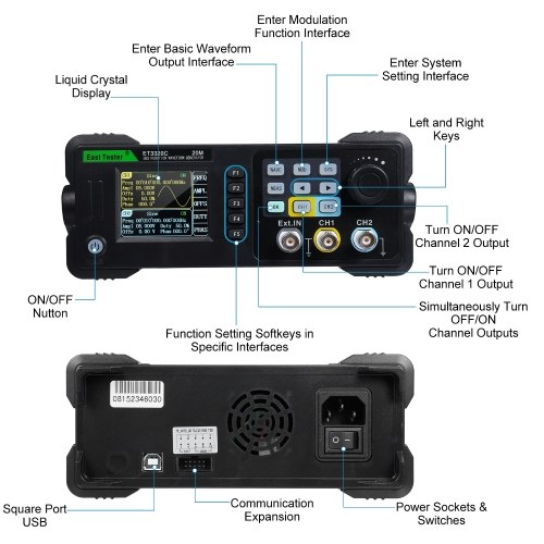 East Tester Two-Channel Function/ Arbitrary Waveform Generator 20MHz Frequency Meter ET3320C Pulse Signal Source 200MSa/s Sampling Rate 