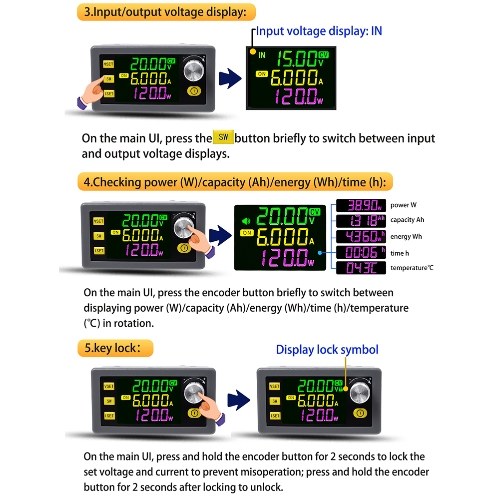 Digital Direct Current Voltage Regulator Powersupply Module Full Viewing Angle VA Color LCD Display Support Firmware Upgrading Maximum Power Point Tracking Solar Charging and Serial Communication Protocol 