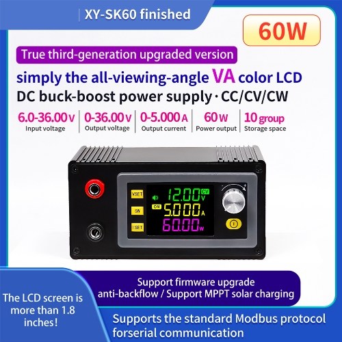 Digital Direct Current Voltage Regulator Powersupply Module Full Viewing Angle VA Color LCD Display Support Firmware Upgrading Maximum Power Point Tracking Solar Charging and Serial Communication Protocol 