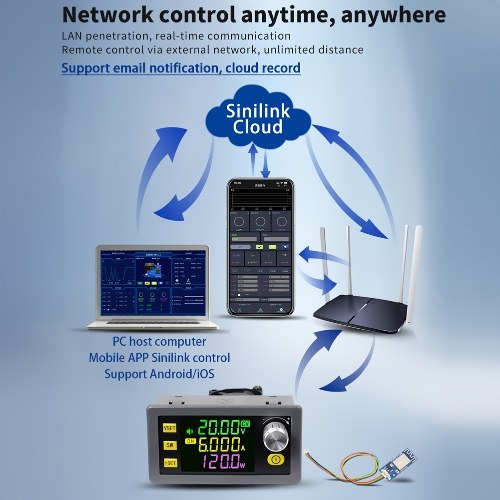 Digital Direct Current Voltage Regulator Powersupply Module Full Viewing Angle VA Color LCD Display Support Firmware Upgrading Maximum Power Point Tracking Solar Charging and Serial Communication Protocol 