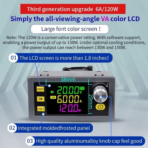 Digital Direct Current Voltage Regulator Powersupply Module Full Viewing Angle VA Color LCD Display Support Firmware Upgrading Maximum Power Point Tracking Solar Charging and Serial Communication Protocol 