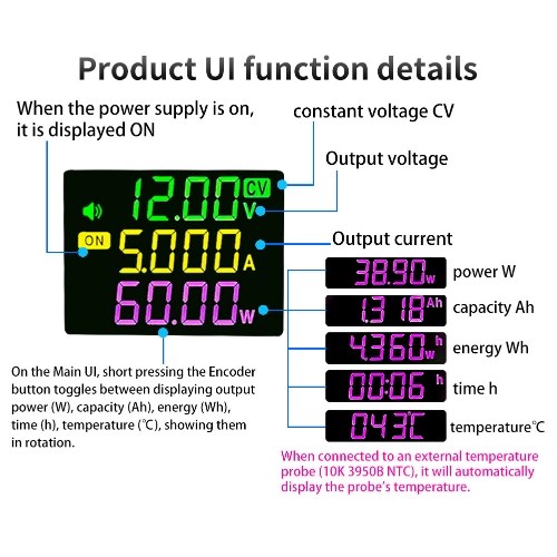 Digital Direct Current Voltage Regulator Powersupply Module Full Viewing Angle VA Color LCD Display Support Firmware Upgrading Maximum Power Point Tracking Solar Charging and Serial Communication Protocol 