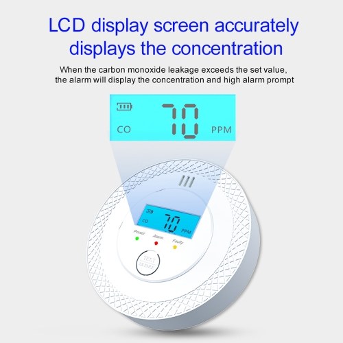Carbon Monoxide Detector Battery-Operated Digital CO Alarm with Backlit LCD Display and LED Indicators for Home Kitchen Bathroom Warehouse 