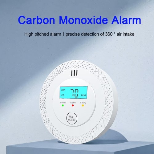 Carbon Monoxide Detector Battery-Operated Digital CO Alarm with Backlit LCD Display and LED Indicators for Home Kitchen Bathroom Warehouse 
